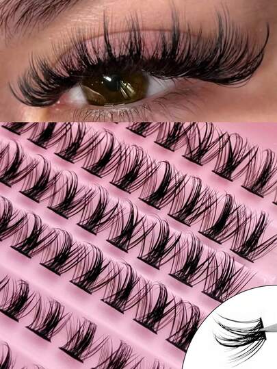 Rikuaild 120片D型卷翘蓬松簇状假睫毛，柔软交叉，妆效自然，适合日常生活、婚礼、约会、派对、音乐节、春季旅行等各种场合。