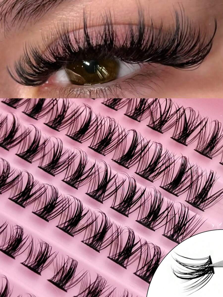 Rikuaild 120片D型卷翘蓬松簇状假睫毛，柔软交叉，妆效自然，适合日常生活、婚礼、约会、派对、音乐节、春季旅行等各种场合。 - D - 查看 1