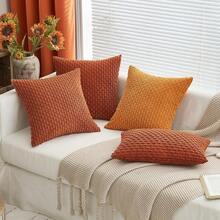 1pc/2pcs Caramel Bohemian Striped Throw Pillow Cover (Pillow Insert Not Included), Soft Plush Corduroy Solid Color Decorative Square Pillow Sham, Suitable For Holiday, Sofa, Bedroom, Bed, All Seasons - Burnt Orange - View 7
