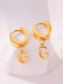 1 件（单边）时尚迷你气球泡泡 A-Z，26 个英文首字母吊坠耳环不锈钢耳环，女生日常佩戴创意耳环 - 金黃色 - 查看 9