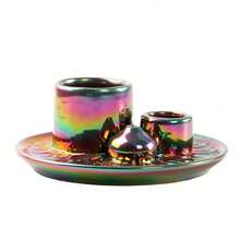 1 pieza Soporte de vela y quemador de incienso cerámico 4 en 1 - Multifuncional, decoración del hogar con soportes para Palo Santo y Salvia, incluye palitos aplicadores para aromaterapia y sahumerio