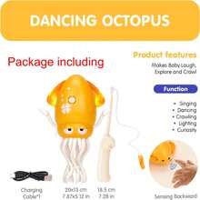 跳舞章鱼玩具，电动爬行章鱼玩具，带自动避障功能，配备LED灯和音乐，疯狂的8条腿电动躺卧跳舞章鱼玩具，适合室内玩耍和感官发育