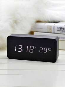 1pc Smart Life Wooden Alarm Clock, Suitable For Bedroom Desk, Home Electronic Decor, With Snooze Function, Morning Wake Up, Bedside Clock, Voice Control, Desktop Digital Clock, Home Decor, Room Decor