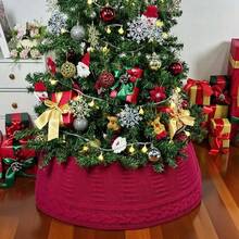 1 Stück Weihnachtsbaum Umrandung, luxuriöser, retro burgunderroter gestrickter Weihnachtsbaum Rock Basis - weich, stabil, elegant, Landhausflair für Outdoor - ideal für Familien-Urlaubsdekoration und festliche Atmosphäre - Verschiedenfarbig - Übersicht 5