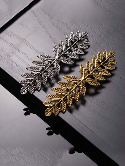 1pc Baroque Leaf Hair Clip, European & American Fashion Hair Accessory, Hair Clamp, Ponytail Clip, Spring Clip