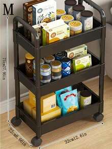 1 Stück Kunststoff 3-stöckiger Nutzwagen, rollbarer Organisationswagen mit Griff und Rädern, multifunktionale Aufbewahrungsregale für Küche, Wohnzimmer, Büro