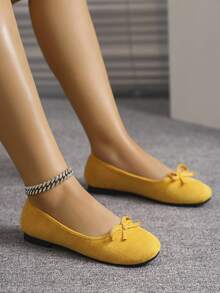 European & American Fashion Ballet Flats For Women, Woven Bow Round Toe Soft Leather Soft Sole Comfortable Slip-On Shoes