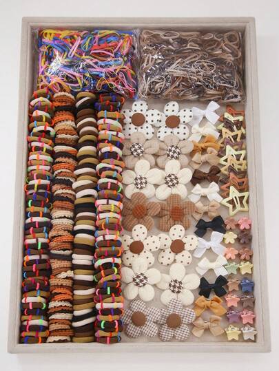 832 pièces Pinces à cheveux en tissu marron pour filles, élastiques durables et non dommageables pour les cheveux, accessoires capillaires pour filles, nœuds, pinces à griffes, barrettes, convenant à un usage quotidien