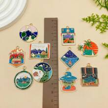 Mix 10pcs Outdoor Adventure Charms Pendants - Zinc Alloy Camping Themed DIY Jewelry Accessories With Detailed Mountain, Tent, And Nature Decorations For Handmade Bracelets, Necklaces, And Earrings, Perfect For Summer Festivals And Travel Enthusiasts