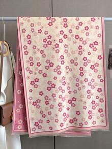 1pc Vintage Printed Scarf, Warm & Windproof Shawl Wrap For Women, Autumn/Winter For Dress - Pink - View 3