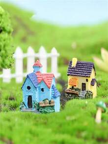 4 Pieces Of Mini Villa Small House Resin Statues - Very Suitable For DIY Fairy Garden, Bonsai Succulent Planting And Glass Container Flower Pot Decoration! - Multicolor - View 7