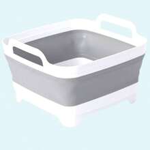 Collapsible Dish Pans For Washing Dishes 9L Portable Wash Dish Basin Foldable Laundry Tub With Drain Plug For Kitchen Sink Camping RV Accessories White Green