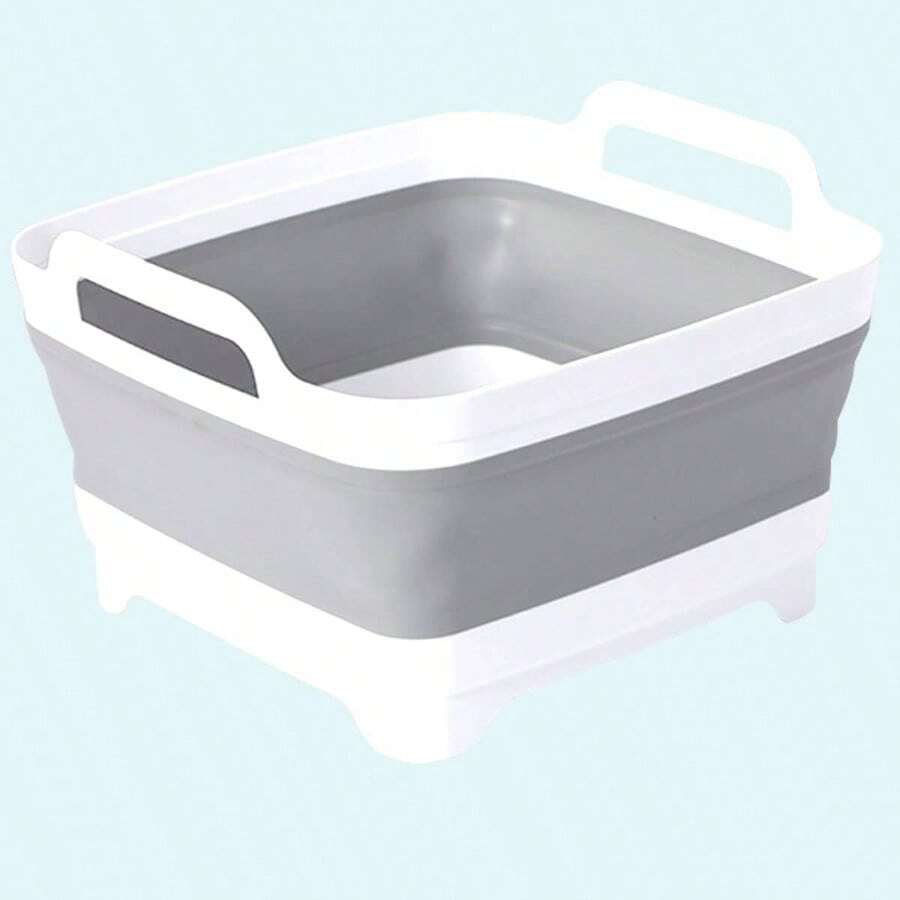 Collapsible Dish Pans For Washing Dishes 9L Portable Wash Dish Basin Foldable Laundry Tub With Drain Plug For Kitchen Sink Camping RV Accessories White Green