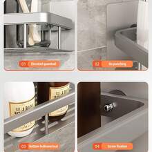 Juego de 4 Estanteria Ducha para Baño,Estante para Baño Sin Taladro,Repisa para Baño Pared,Estante Organizador de Baño,Modelosás gruesos mejorados con 4 Ganchos,para Baño,Cocina,Hotel (Plateado) - Rectangular - Ver 6