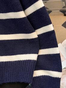 Autumn/Winter New Zipper Women Striped Knit Sweater, Fashion Minimalist Pullover, Versatile - Royal Blue - View 7