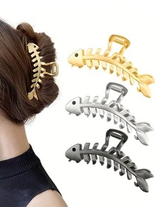 1 chiếc kẹp tóc hình xương cá bằng kim loại thanh lịch, kẹp tóc kiểu càng cua dùng hàng ngày, phụ kiện tóc cao cấp đa năng, món quà tuyệt vời cho Ngày của Mẹ, tựu trường, Lễ Tạ ơn, Năm mới, Ngày Valentine, Lễ hội, đồ dùng học tập, phụ kiện tóc sinh viên, kẹp tóc thời trang mùa thu đông cho trang phục đi nghỉ mát, kẹp tóc mùa hè đi biển, du lịch, sinh nhật. - Bạc - Xem 1