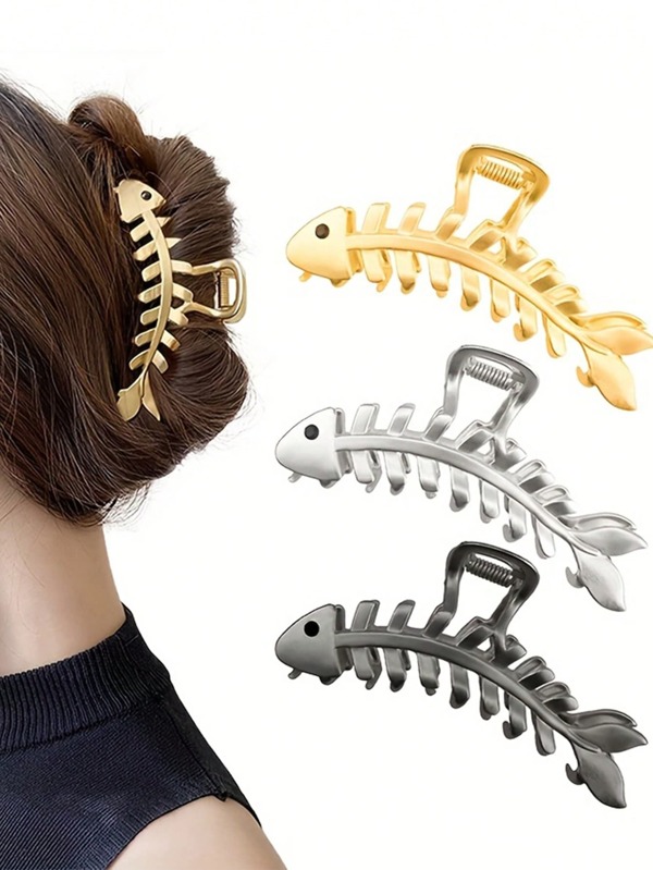 1pc Elegant Metal Fish Bone Hair Clip, Daily Updo Hair Claw Stylish Versatile High-End Hair Accessory, Great Gift For Mother's Day, Back To School, Thanksgiving, Christmas, New Year, Valentine's Day, Carnival, School Stuff, College Hair Accessories Fashion Hair Claw Clips Autumn Accessories Fall Winter For Vacation Outfits Woman