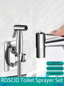 手持式冲洗喷头套装，带三通水龙头分流器的马桶冲洗器，浴室冲洗器/马桶喷头，配有1.5米软管，用于清洁洗手池、浴室角落、马桶，个人卫生浴室配件/浴室工具 - 銀色 - 查看 3
