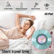 2D Flat, 1pc Modern Style Music Player Wall Clock, Super Silent Quartz Movement, No Ticking, Suitable For Living Room Music Room Bedroom Kitchen Coffee Bar Decoration, Perfect Gift And Festival Decoration - Multicolor - View 4