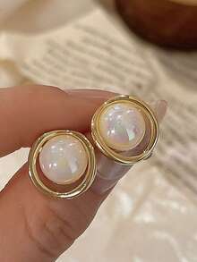 5pcs/Set Minimalist Versatile High-End Circle Faux Pearl Geometric Triangle Stud Earrings, Lightweight Luxury Fashion Design Earring Set Suitable For Women's Daily & Festival Wear (No Box) - Set D - View 3