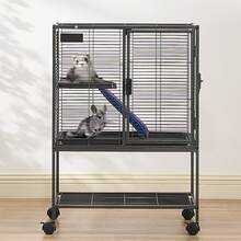 34 Inch Small Animal Metal Cage, 2-Tier Rolling Ferret Cage With Tray And Ramp - Black - View 1