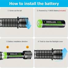 1pc XHP70.2 High Lumens Diving Flashlight - 3Modes Scuba Diving Light IPX8 Underwater Waterproof LED Torch With 18650 Battery & USB Charger For Outdoor Camping/Snorkeling/Night Diving/Deep Sea Caving - Black - View 9