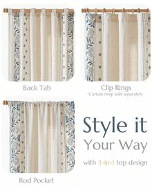Vangao 2 Pcs Solid Color Embroidered Detail On Linen Fabric Curtains, Nice Quality Classy And Light Filtering Curtains, Great For Privacy While Still Allowing Light Through Curtains,Retro Rural Style Drapes Home Decoration - 藍色 - 查看 6