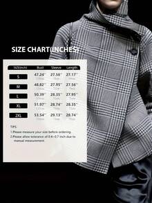 Women's Vintage Houndstooth Double-Breasted Jacket Loose Asymmetrical Hem Long Sleeves Button 2025 New Fall Winter Outerwear For Women - 黑色 - 查看 4