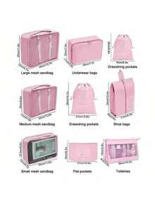 Set de 10 bolsas organizadoras de viaje, bolsa de maquillaje, bolsa de aseo, cubos de embalaje minimalistas de poliéster para accesorios de viaje, artículos esenciales de viaje, mochila de viaje, maleta, mudanza, vuelta al colegio