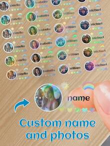 60pcs Customize Photo Personalized Name Stickers, Customizable Class Transparent Waterproof PVC Stickers, Self-Adhesive Labels, Perfect Learning Supplies For Holiday Office Innovation And Handicraft Challenges Adhesive Exquisite, Cute, Adorable, Colorful, Cartoon Custom, Personalized, Unique Ideal Gifts For Him Her, Family, Friends, Son, Daughter, School Students, Kids For Children's Day, For Birthdays School, Home, Multi-Functional, For Father's Day, For Graduation, For Weddings, For Housewarming,Warm Ambience,Winter Grace