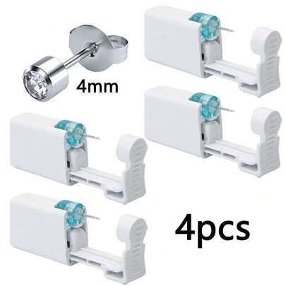 4PCS Disposable Ear Piercing Gun With Built-In Earrings Studs-Easy Use Ear Piercing Kit