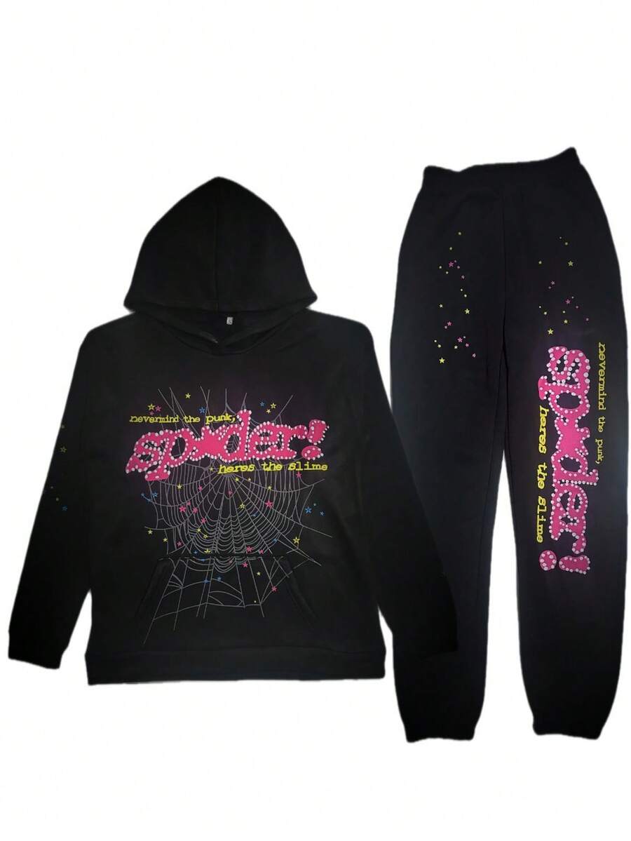 Unisex Hoodie Y2k Cobweb Spider Hoodie Graphic Sweatshirt Novelty Gift - Black - View 1