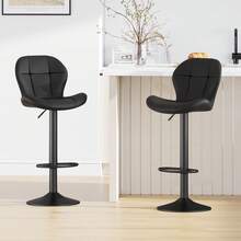 Mcc Direct Set Of 2 Bar Stools, Height Adjustable Swivel Barstools, Counter Stools With Backrest, Faux Leather Seat, Footrest And Metal Base For Home, Kitchen And Restauran - Stella - Black - View 5