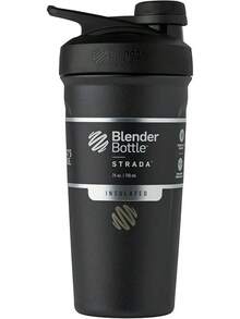 BlenderBottle Strada Shaker Cup Insulated Stainless Steel Bottle With Wire Whisk, 24-Ounce, Black