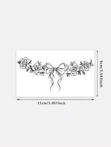 1pc Washable, Waterproof, Sweat-Proof, Non-Reflective Temporary Tattoo Sticker With Succubus, Floral, Bow Design, Suitable For Waist, Abdomen, Shoulder, Y2K Style, Suitable For People Daily Use - Black - View 5