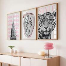 1/3pcs Frameless Pink Leopard 3 PiecesGallery Wall Art Set, B&W Fashion Magazine-Style Prints, Teen Room Decor For Office & Dorm | Posters, Wall Decor, Bedroom Decor, Dorm Essentials, Gift Idea