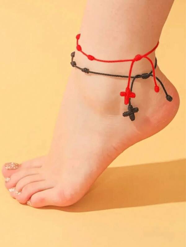 2 pièces Set de bracelets de cheville tressés minimalistes de style boho chic et mode pour femmes