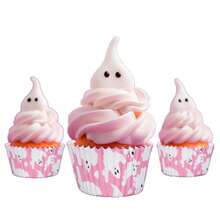 50/100pcs Halloween Pink Ghost Cupcake Liners, Heat-Resistant Cake Cups, Grease-Proof Baking Cups, Cupcake Wrappers For Halloween Party Cakes And Desserts - Pink - View 7