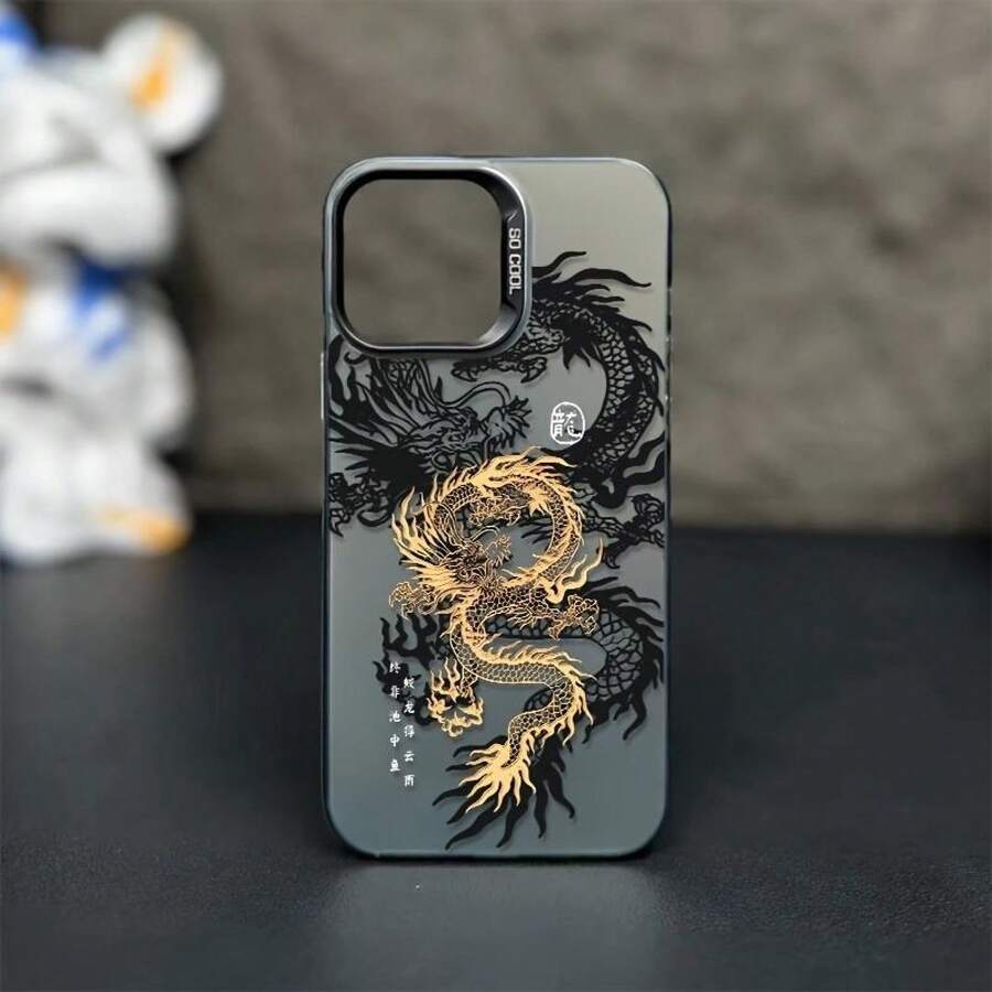 A Stylish Golden And Black Dragon-Patterned Laser Phone Case Suitable for Iphone 16, 15, 14, 13, 12, 11, XS, XR, X, 7, 8, 12/13 Mini Plus Pro Max SE Series, Perfect for Christmas, Easter, April Fool'S Day, Birthdays, Valentine'S Day,