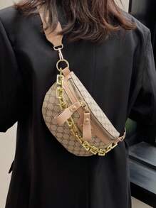 New Fashion Casual Women's Bag, Acrylic Chain Connected Waist Bag, Retro Versatile Crocodile Pattern Chest Bag, Christmas Gift, Christmas Red - Khaki - View 3