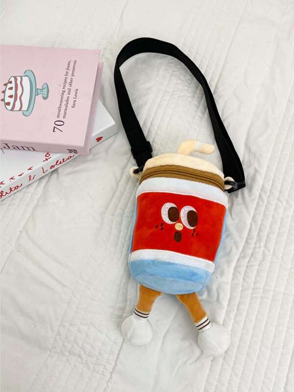 Cute Plush Bag, Women's Crossbody Bag, Cartoon Soda Design, Kids' Handbag, Gift, Shoulder Bag, Storage Bag