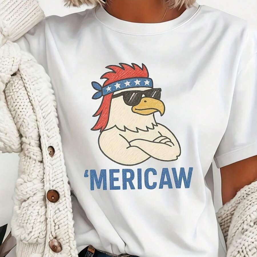 W Funny Bald Eagle T, Th Of July Graphic , Patriotic , USA Freedom , Funny Independence Day Top - 白色3 - 查看 1