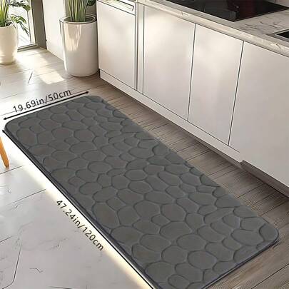 1개 솔리드 컬러 부드러운 메모리 폼 스톤 텍스처 흡수성 미끄럼 방지 매트, 오염 방지 주방 매트, 욕실 미끄럼 방지 매트, 세면대 바닥 매트