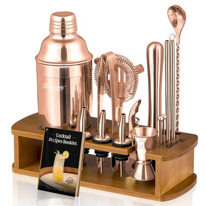 Cocktail Shaker Set Bartender Kit With Stand - Drink Mixer Bar Set With All Essential Bar Accessory Tools - Martini Shaker Jigger Strainer Mixer Spoon Muddler Liquor Pourers