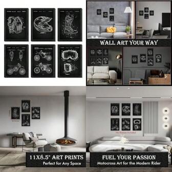 Bqw Dirt Bike Patent Wall Art Prints Set Of 6 Unframed 11x8.5 Motocross Posters For Boys Bedroom Teen Room Or Garage Decor Vibrant OffRoad Motorcycle Gift For Riders And Fans