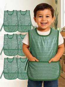 6 Batas Kínder Tela Mascota Con Capa Plástica Mandil Protector Preescolar - lote de 6 batas protectoras para niños de kínder con capa plástica fácil de limpiar. - Verde - Ver 1