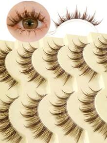 Rikuaild 5 Pairs Cartoon Style False Eyelashes, Brown, Anime Style, Natural Thin & Soft Brown Lashes, Transparent Band Reusable, Natural Lashes In Korean Style - Lông mi Manga nhọn - Xem 7
