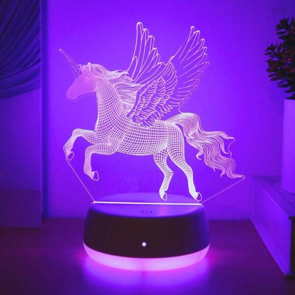 1pc Enchanting 3D Illusion Unicorn Night Light, Touch Control 3D Optical Illusion Lamp, 7 Color Changing Ambient Light For Bedroom, Living Room, Home Decor, Glowing Birthday Holiday Gift For Family And Friends