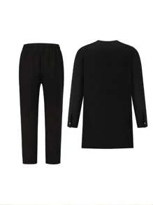 Elegant African Traditional Suit, African Men's 2 Pieces Suit, Embroidered Shirt And Pants, Ankara Style African Men's Traditional Attire, Suitable For Traditional Ceremonies. New Designer Luxury Men's Wear, African Traditional Clothing, Dashiki Style, Elegant Men's Full Suit And Pants Set. - Black - View 4