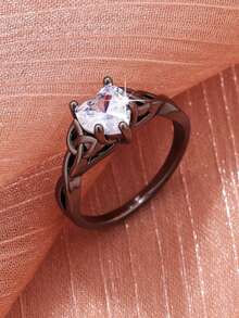 1pc Elegant French Design Romantic Heart Stone Engagement Ring For Women, Unique Hollow Leaf Decor Ring, Perfect Ideal Engagement Wedding Anniversary Party Jewelry Valentine's Day Birthday Gift